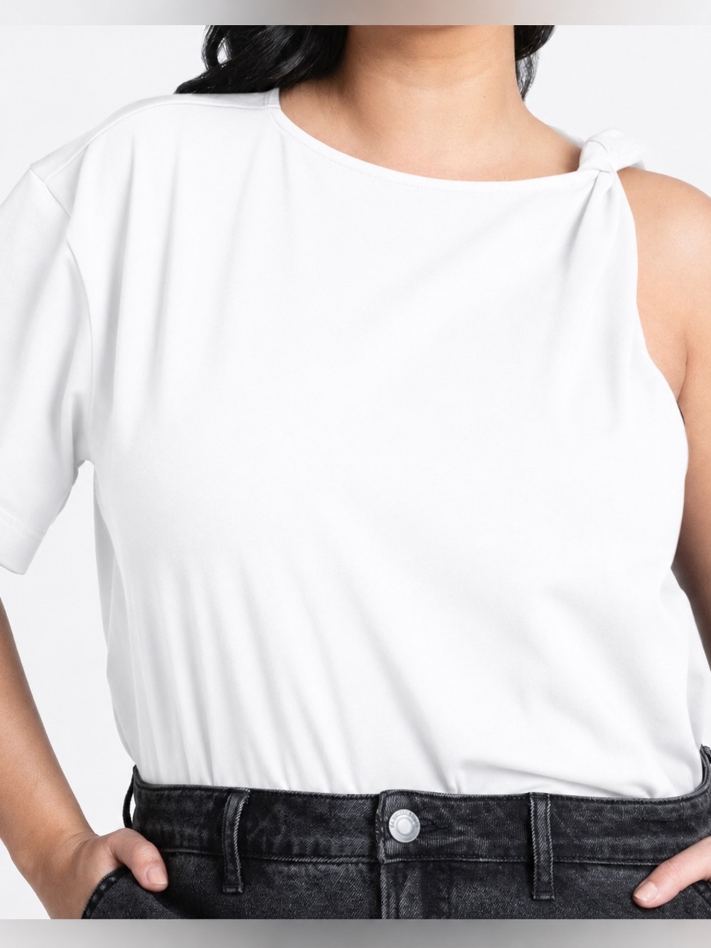 ELOQUII- White Cotton One-Sleeve Knot Tee, Size 18/20, NWOT